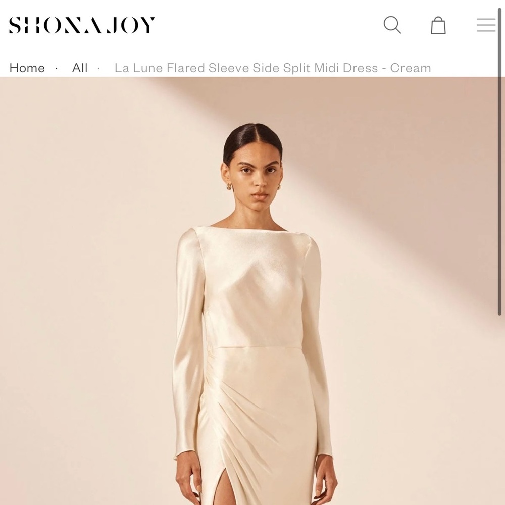 Shona Joy La Lune Flared Sleeve Side Split Midi Dress - Cream